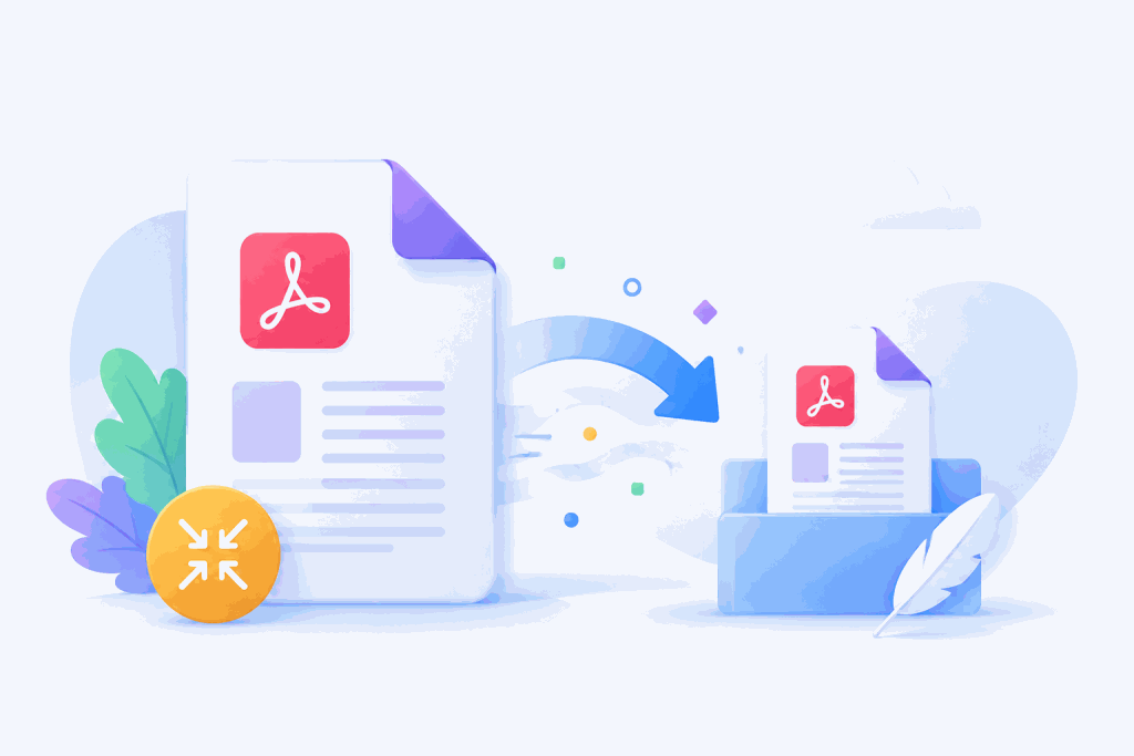 Ilustração de um PDF ficando menor em três níveis de compactação