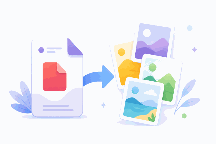 Ilustração de um PDF se transformando em várias imagens